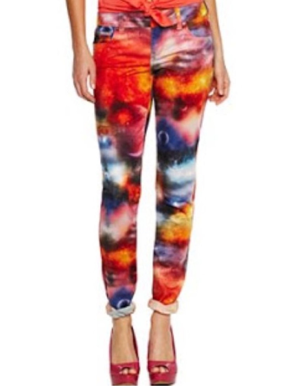 L’Amour Nanette Lepore Galaxy Print Denim Skinny Leggings Sz 9